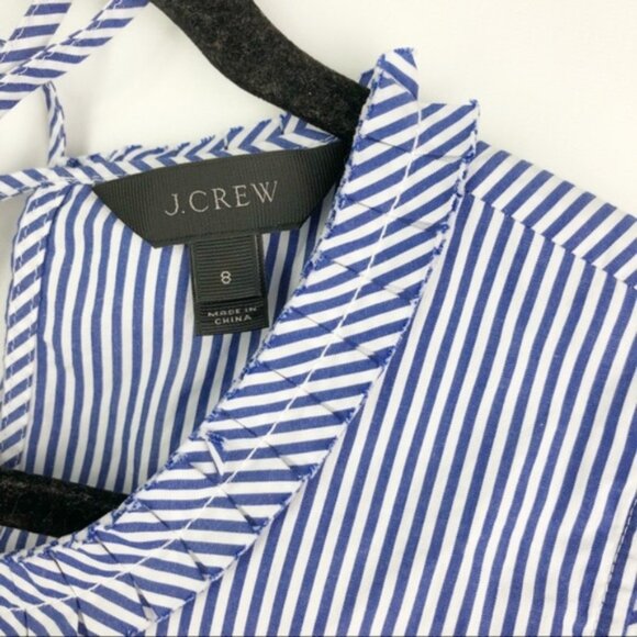J. Crew Womens Blouse Size 8 Blue Ruffles-trim striped - Picture 7 of 8